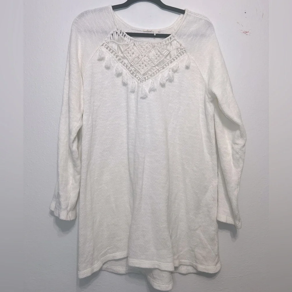 Anthropologie Floreat Macrame Crochet Knit Cotton Long Sleeve Sweater White Sz L - Picture 2 of 6